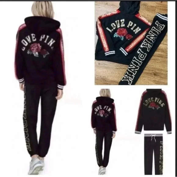PINK VS 2017 FASHION SHOW BLING ROSES
HOODIE AND JOGGERS  SET L - Picture 1 of 9